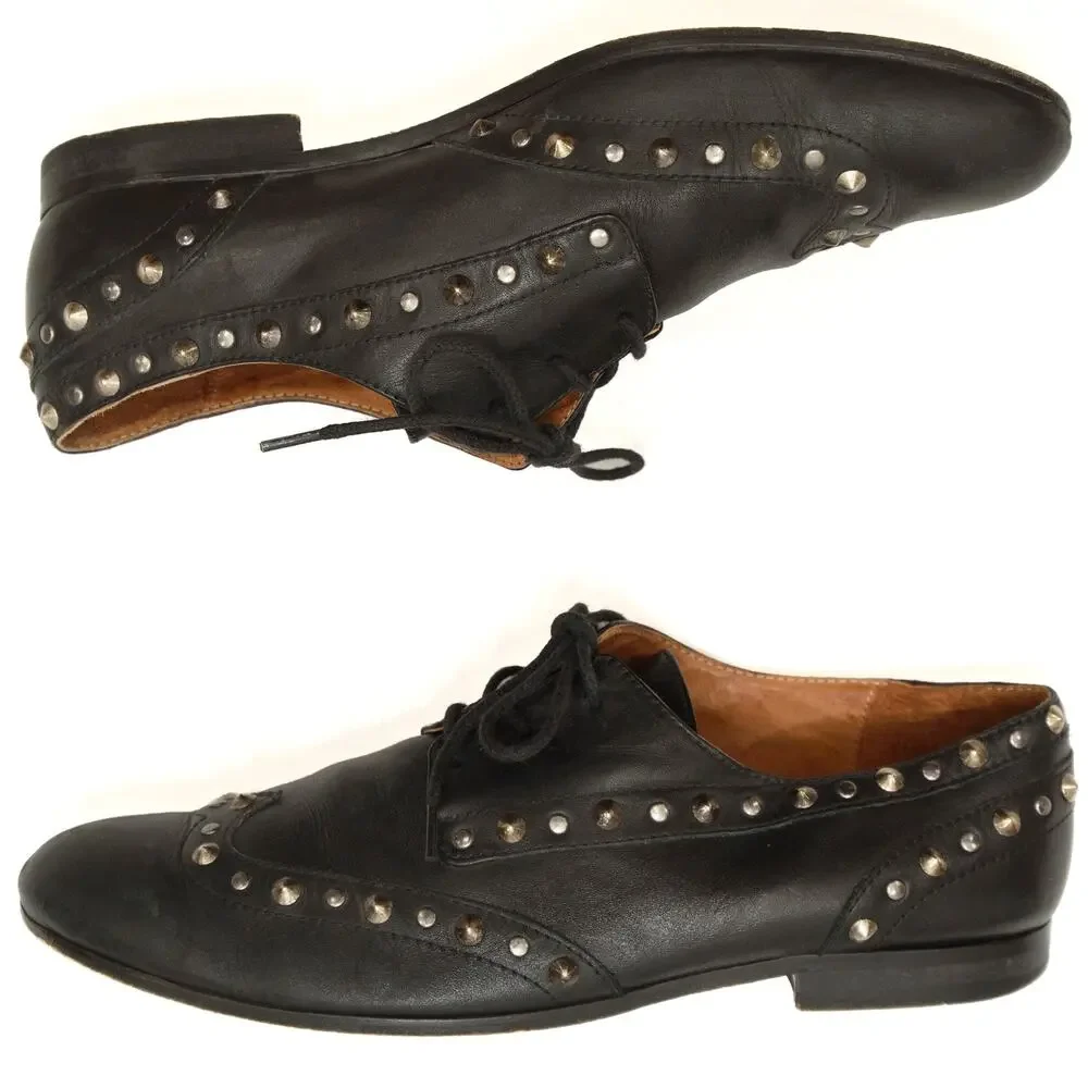 Sandro Black Studded Leather Brogue Oxfords Size 40 US 7